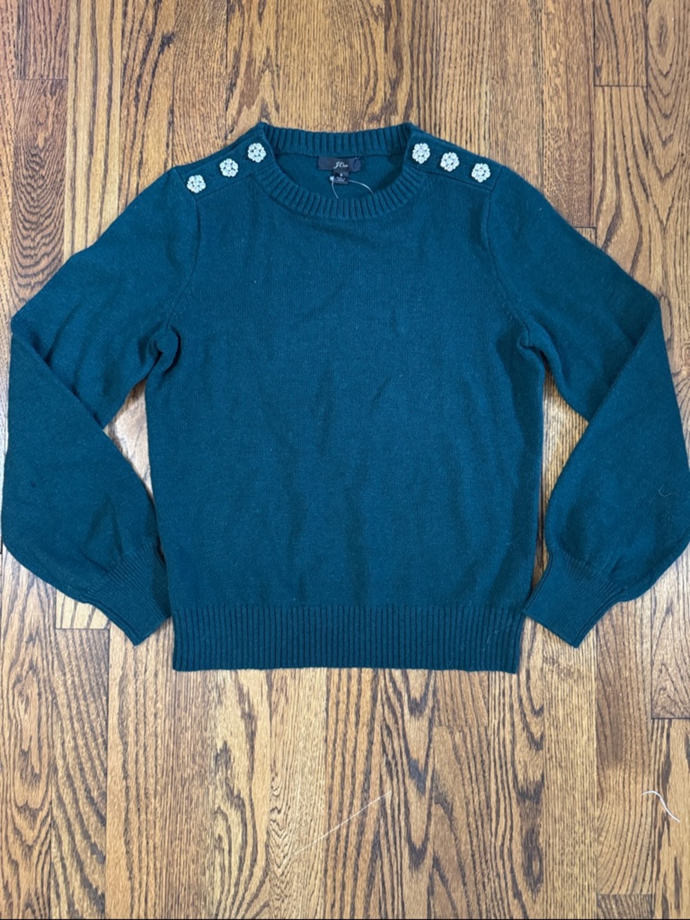 NWT J. Crew Dark Teal Wool Embellished Sweater SZ S